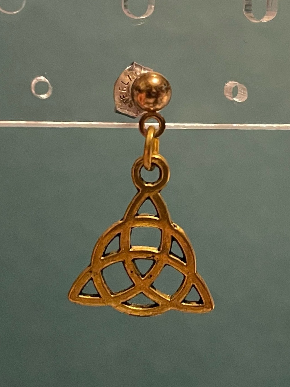 Charmed Single Earring Gold Triquetra Celtic Knot Unisex Gift Jewelry Post Stud